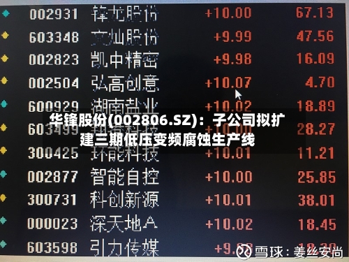 华锋股份(002806.SZ):子公司拟扩建三期低压变频腐蚀生产线